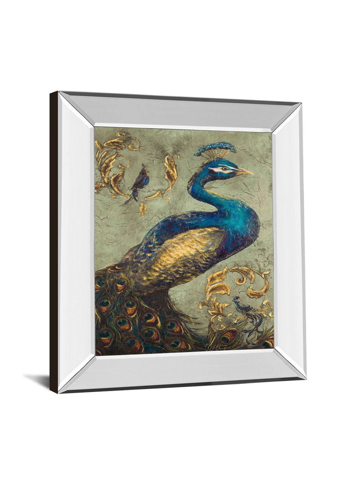 Peacock On Sage I By Tiffany Hakimipour - Mirror Framed Print Wall Art - Beige