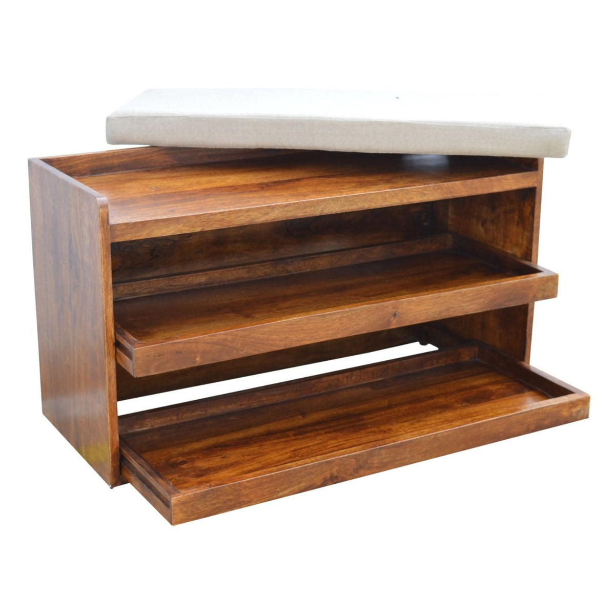 Pull Out Shoe Bench - Chestnut / Mud Linen