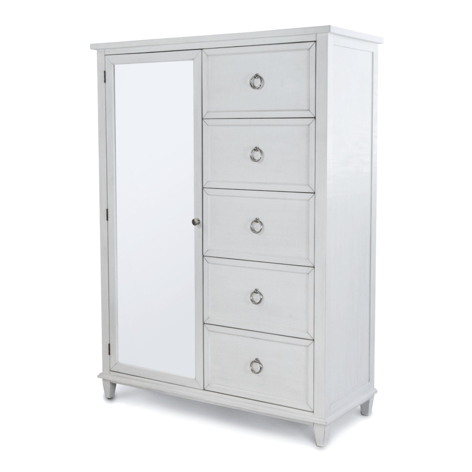 Point Breeze - Mirrored Door Chest - Fresh White With Soft Gray Glaze