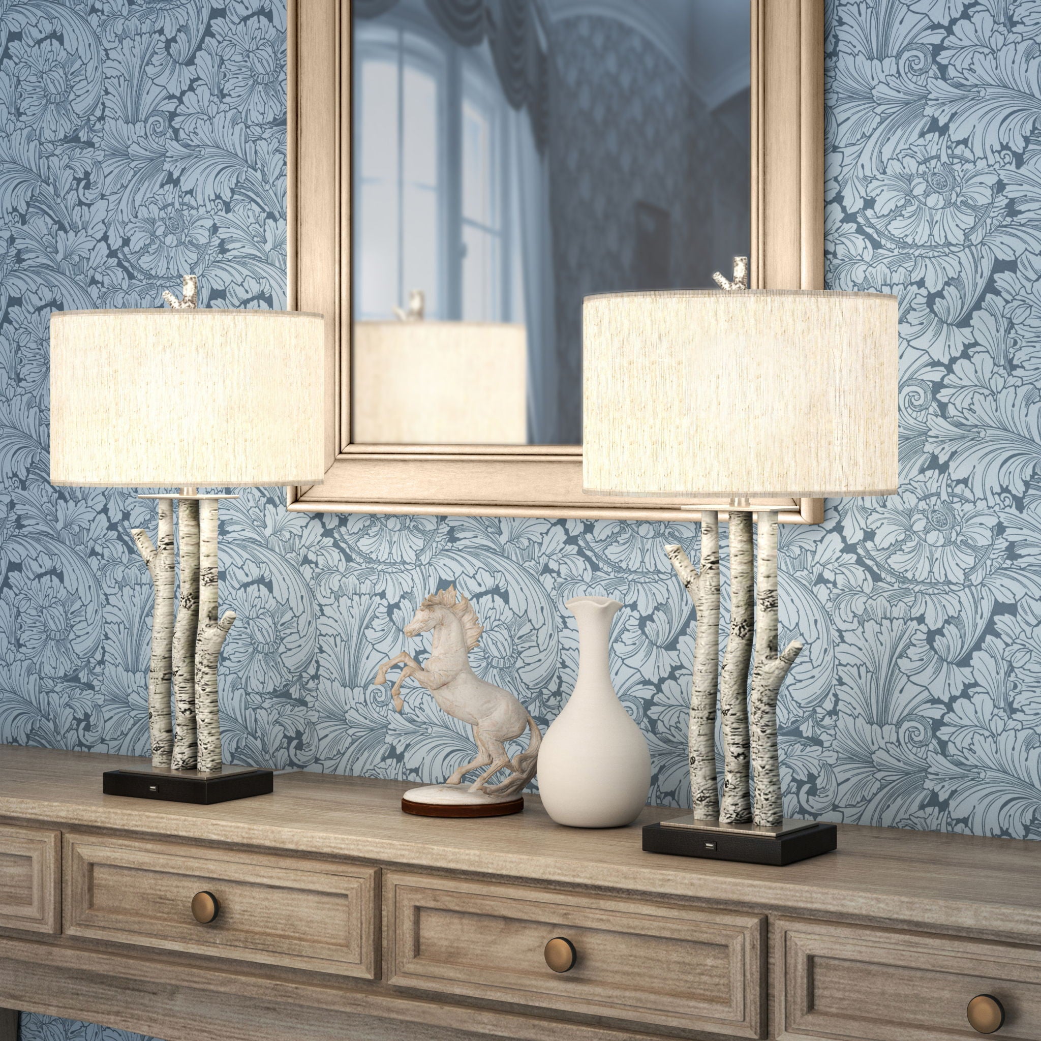 Birchwood Trio - Table Lamp With USB (Set of 2) - White Wash
