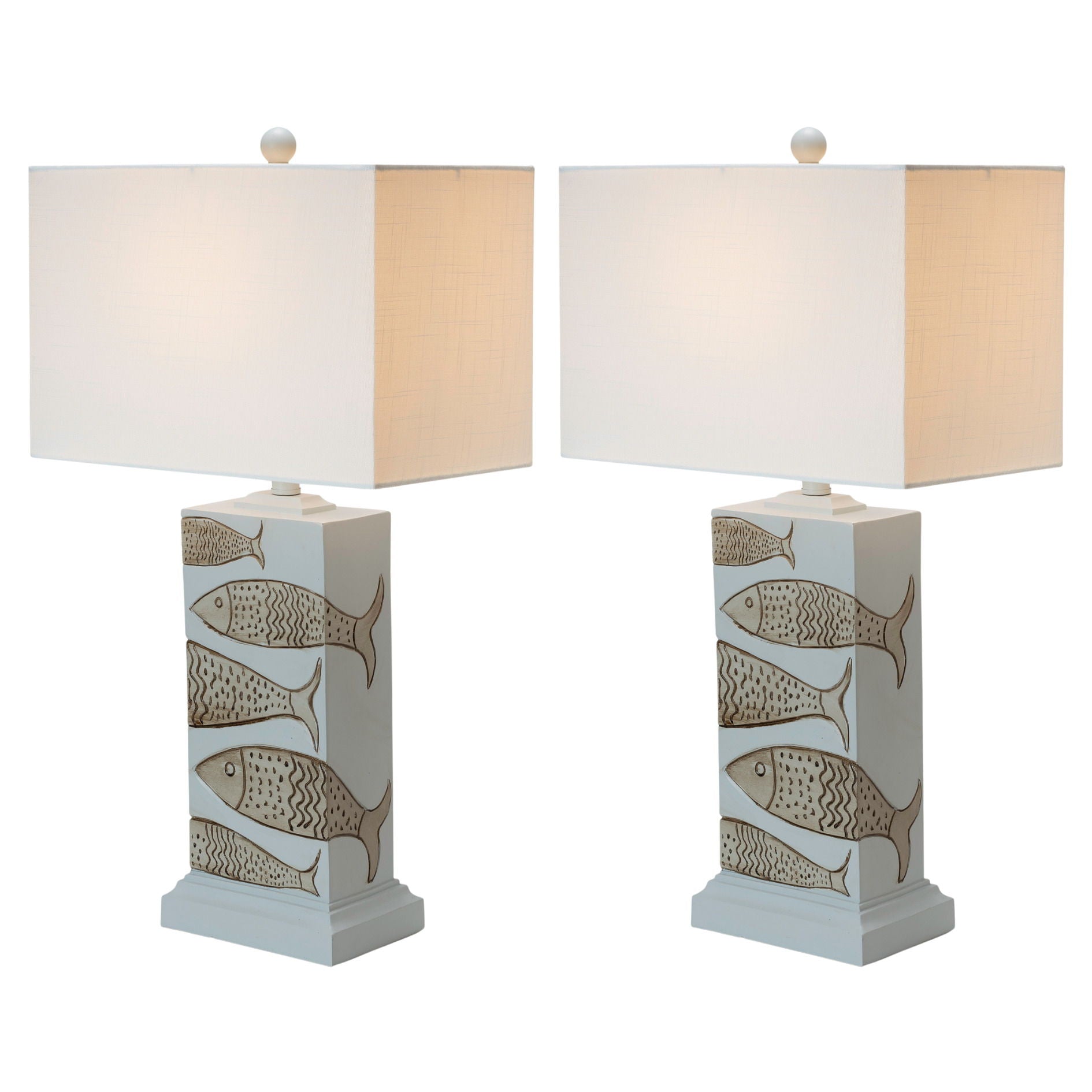 Pompano - Polyresin Coastal Fish Table Lamp (Set of 2) - Blue / White / Natural