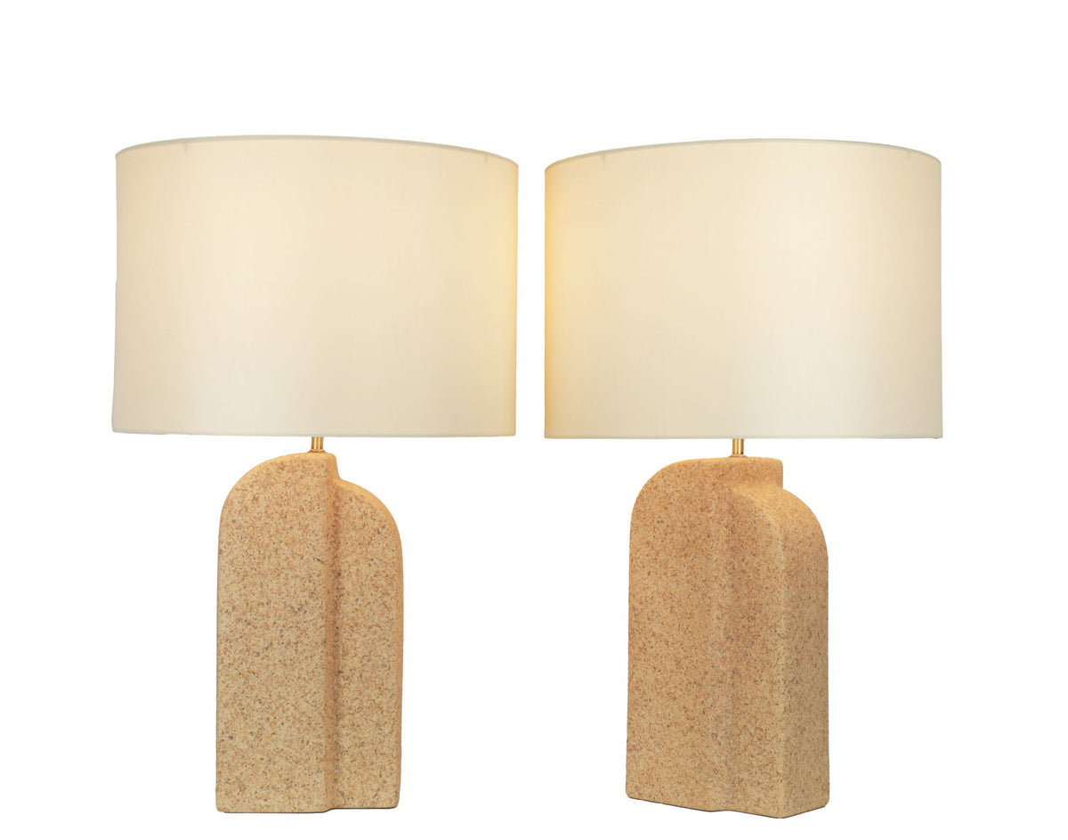 Sculpted Sandstone Ceramic Table Lamp (Set of 2) - Natural Rock