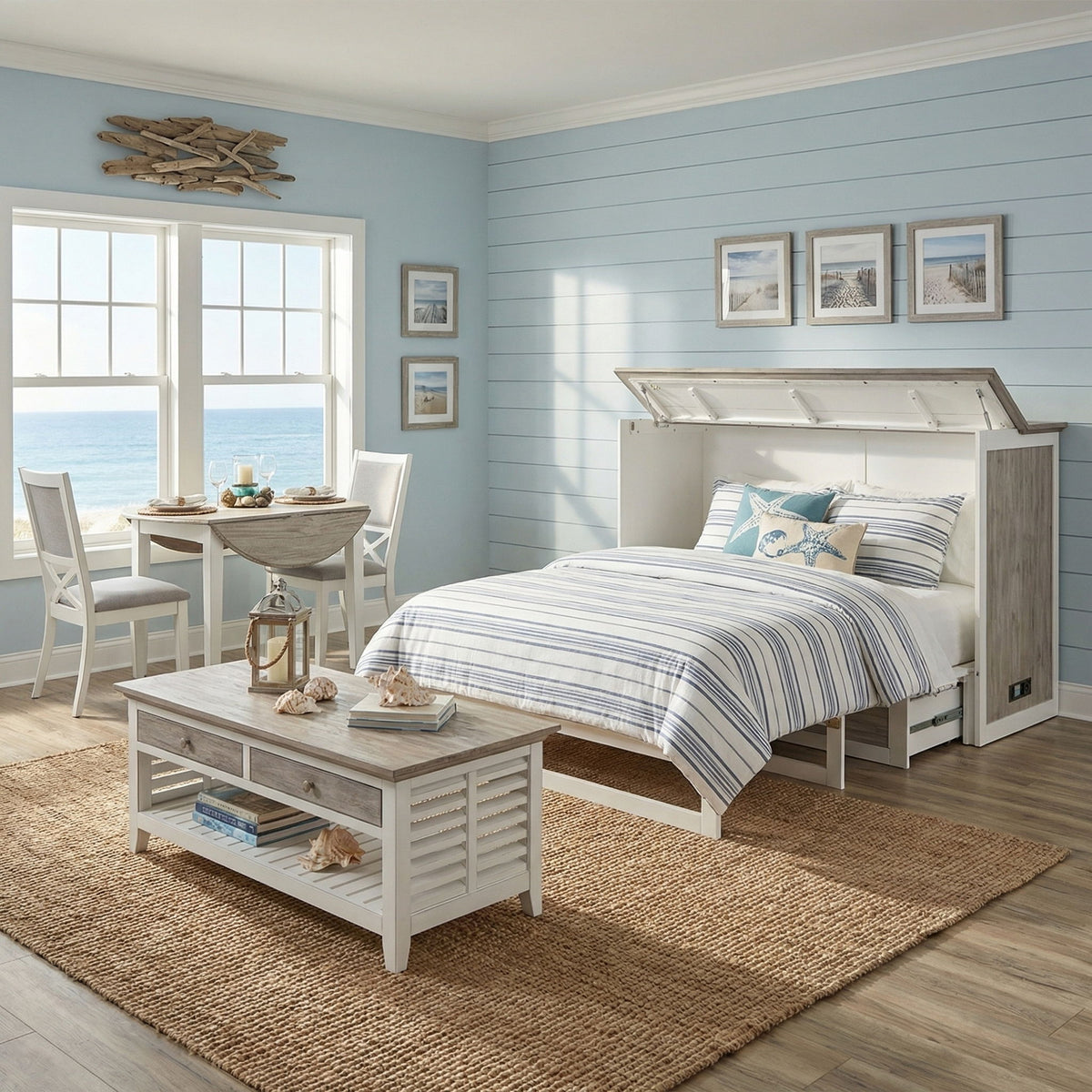 Islamorada - Queen Size Cabinet Bed With Mattress - Dapple Gray / Blanc