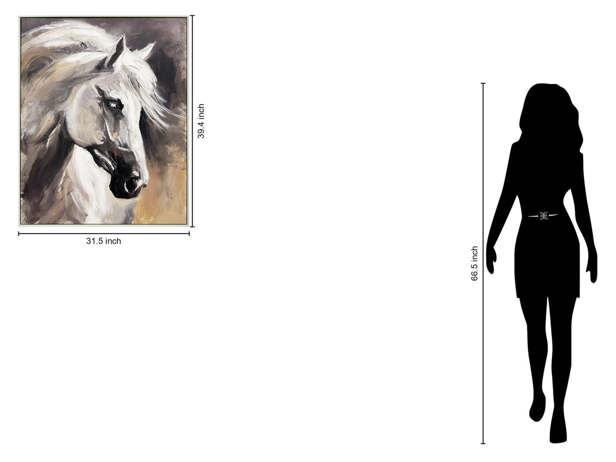 "Graceful Equine" Hand-Embellished Canvas In Frame - Gray / Black / White