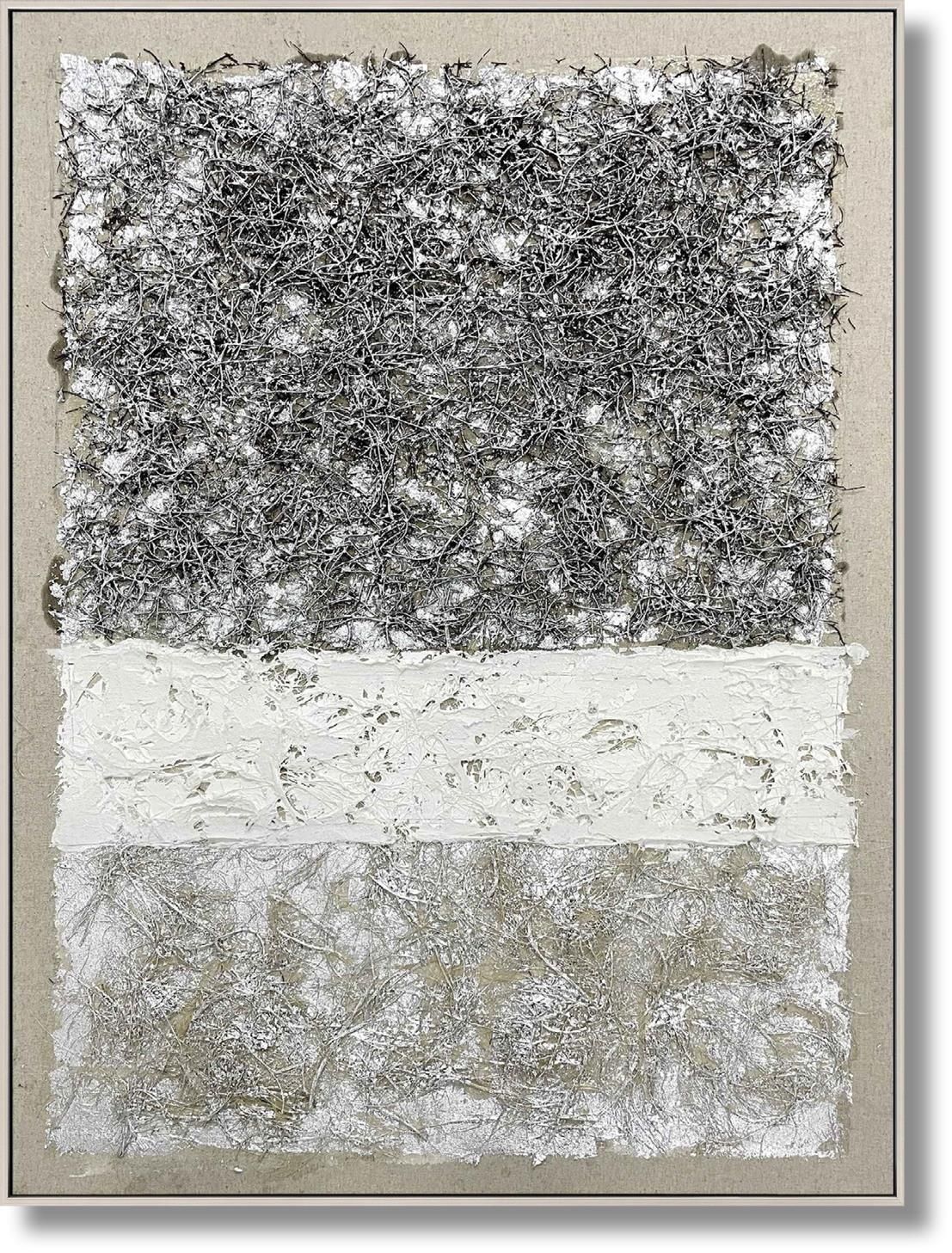 Tundra Texture Layers - 36" x 48" Framed Wall Art - Silver