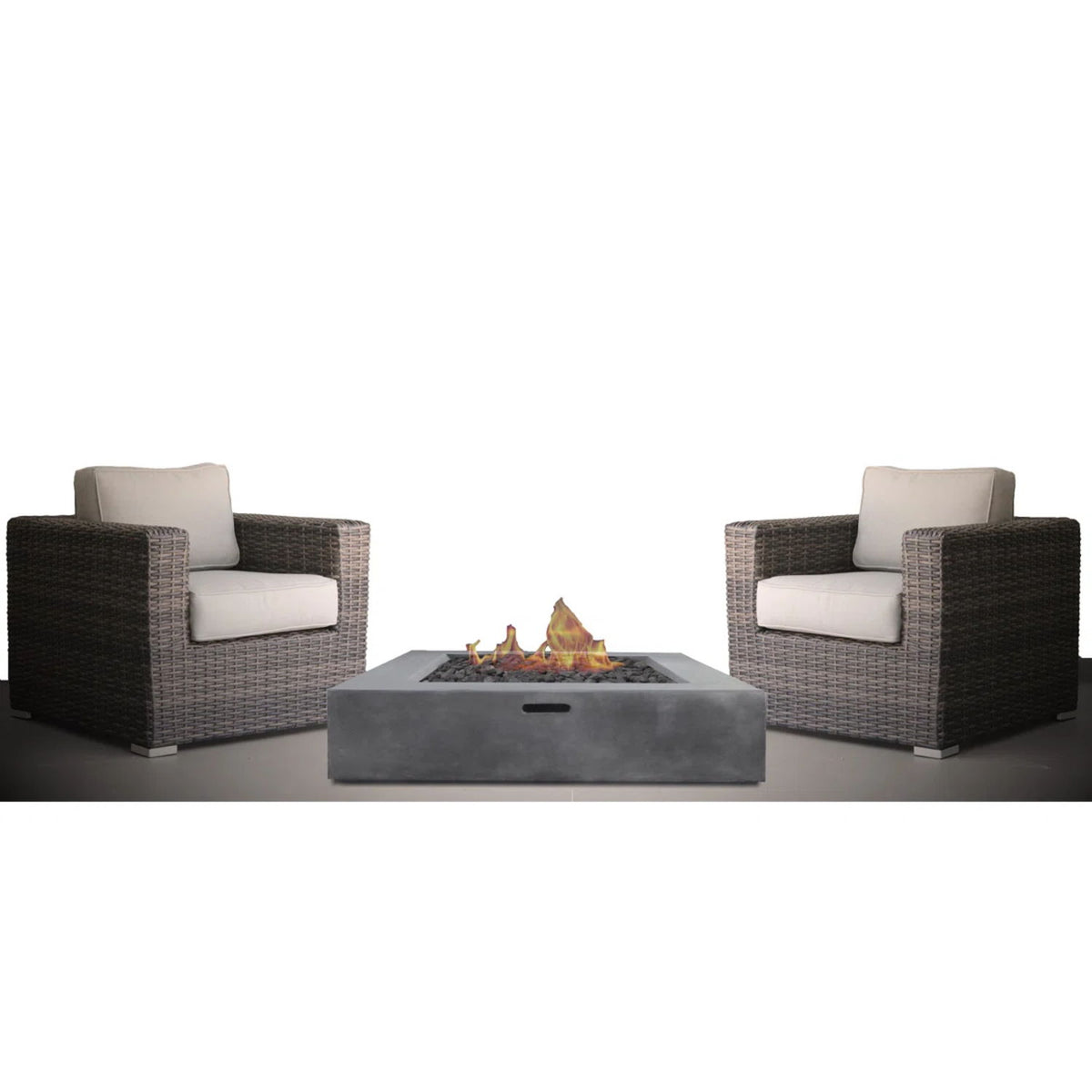 3 Piece Patio Rattan Furniture Set With Cushions Fire Pit - Brown