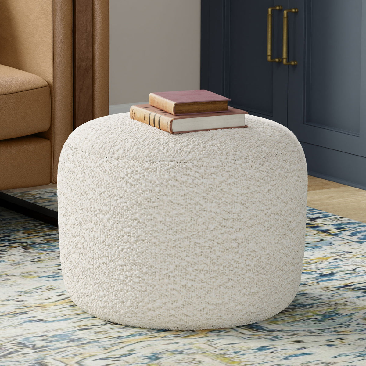 Chantal - Round Pouf - White