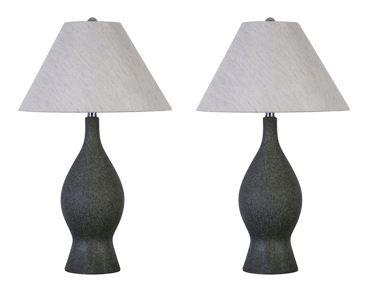 "Cerulean Elegance" Ceramic Table Lamp (Set of 2) - Blue Gray