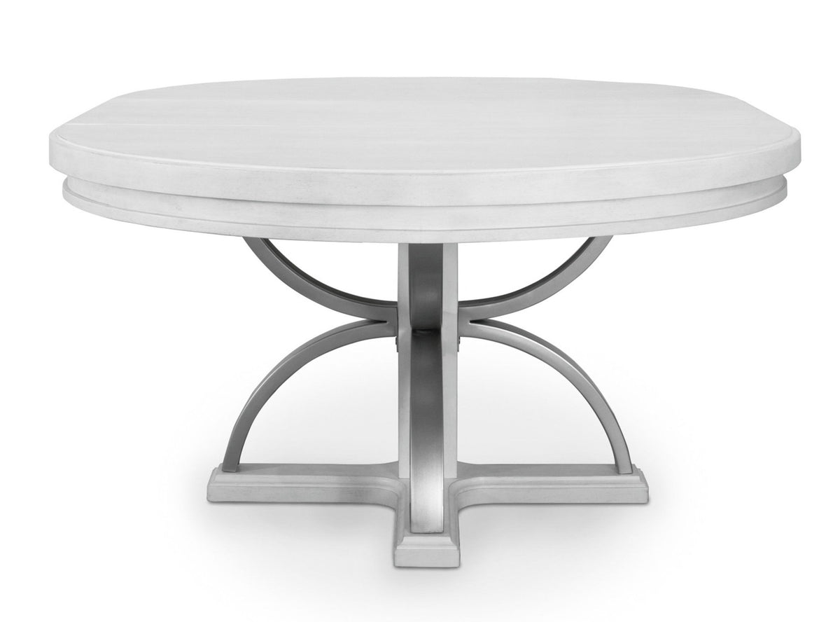 Point Breeze - Round Dining Table With Metal And 20" Leaf - Fresh White With Soft Gray Glaze