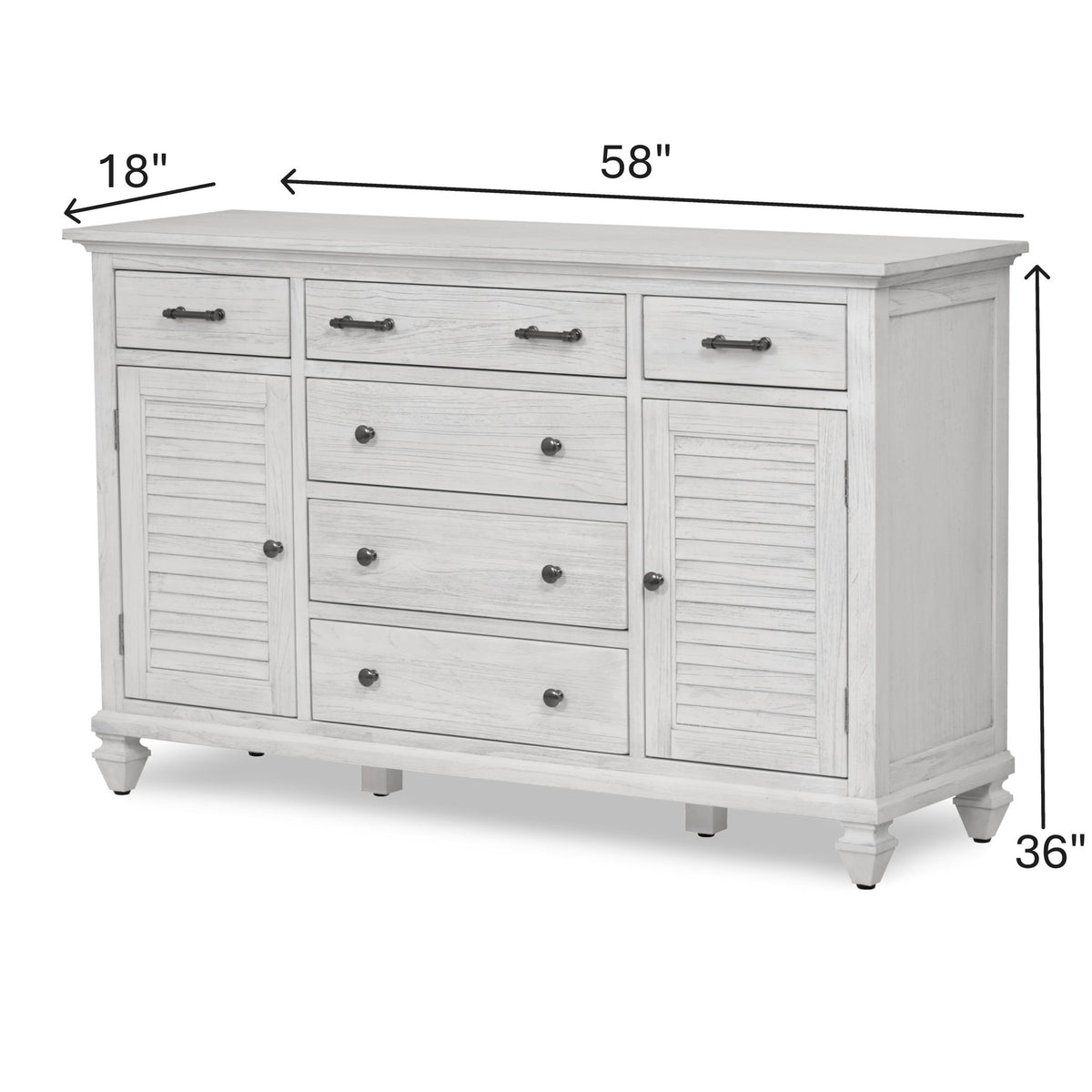 Surfside - 6 Drawer / 2 Door Dresser - Weathered White