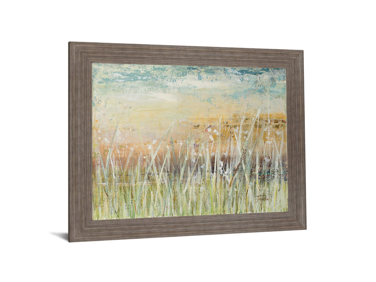 Misty Sunrise Meadow - 28" x 34" Framed Wall Art - Green