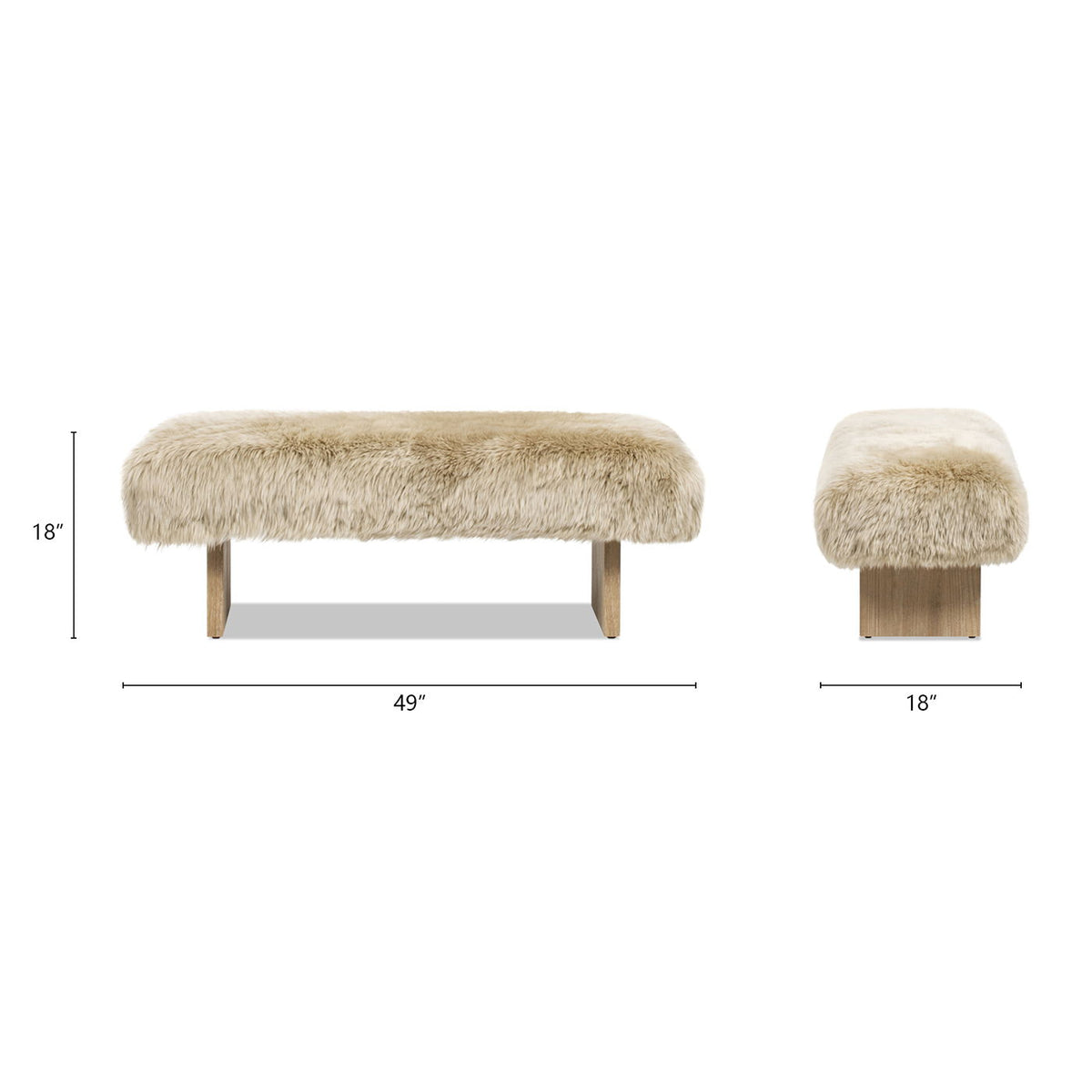 Leda - Sheepskin Fur Rectangular Accent Bench - Natural Blonde