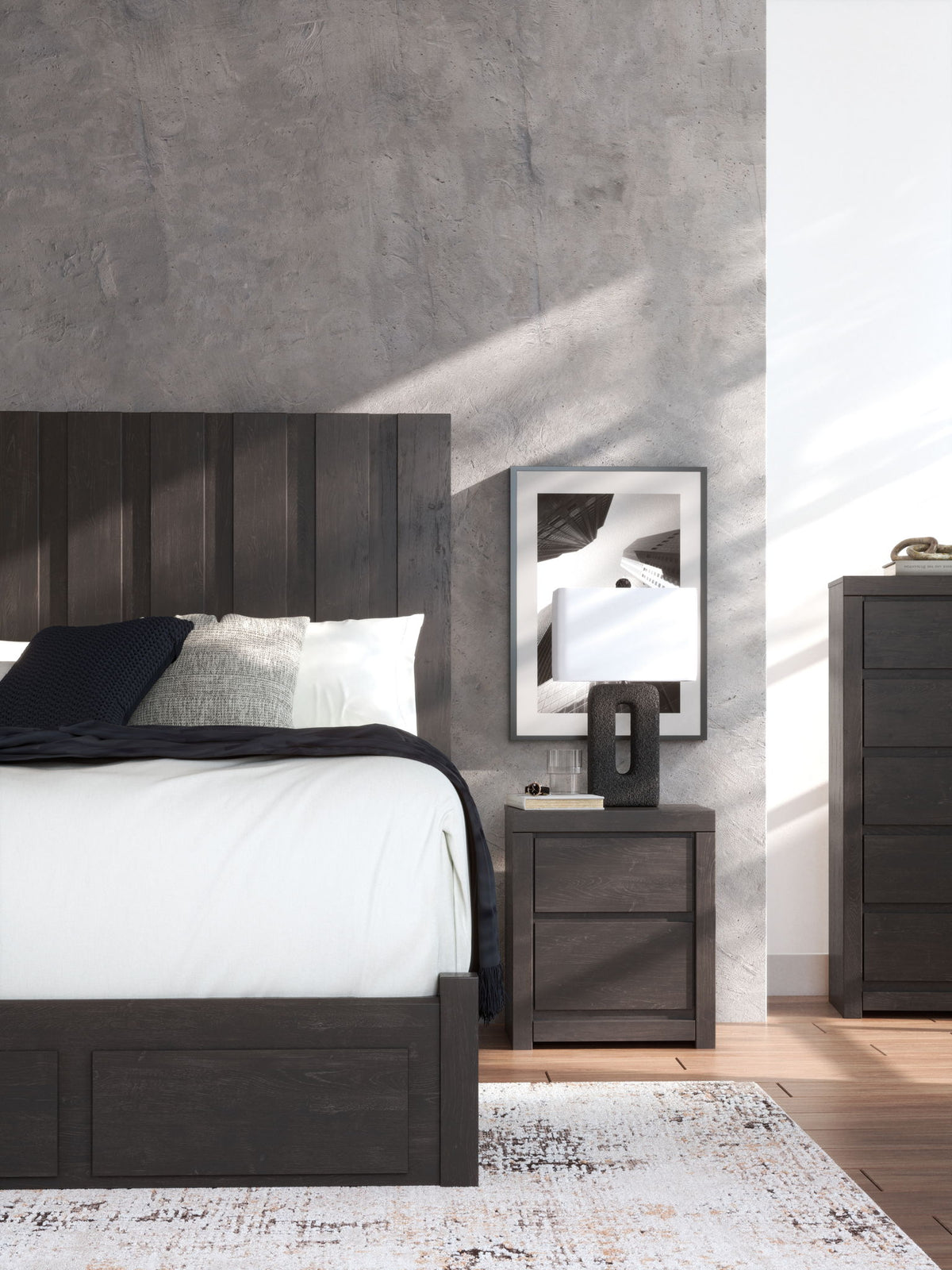 Fraluna - Two Drawer Night Stand - Charcoal
