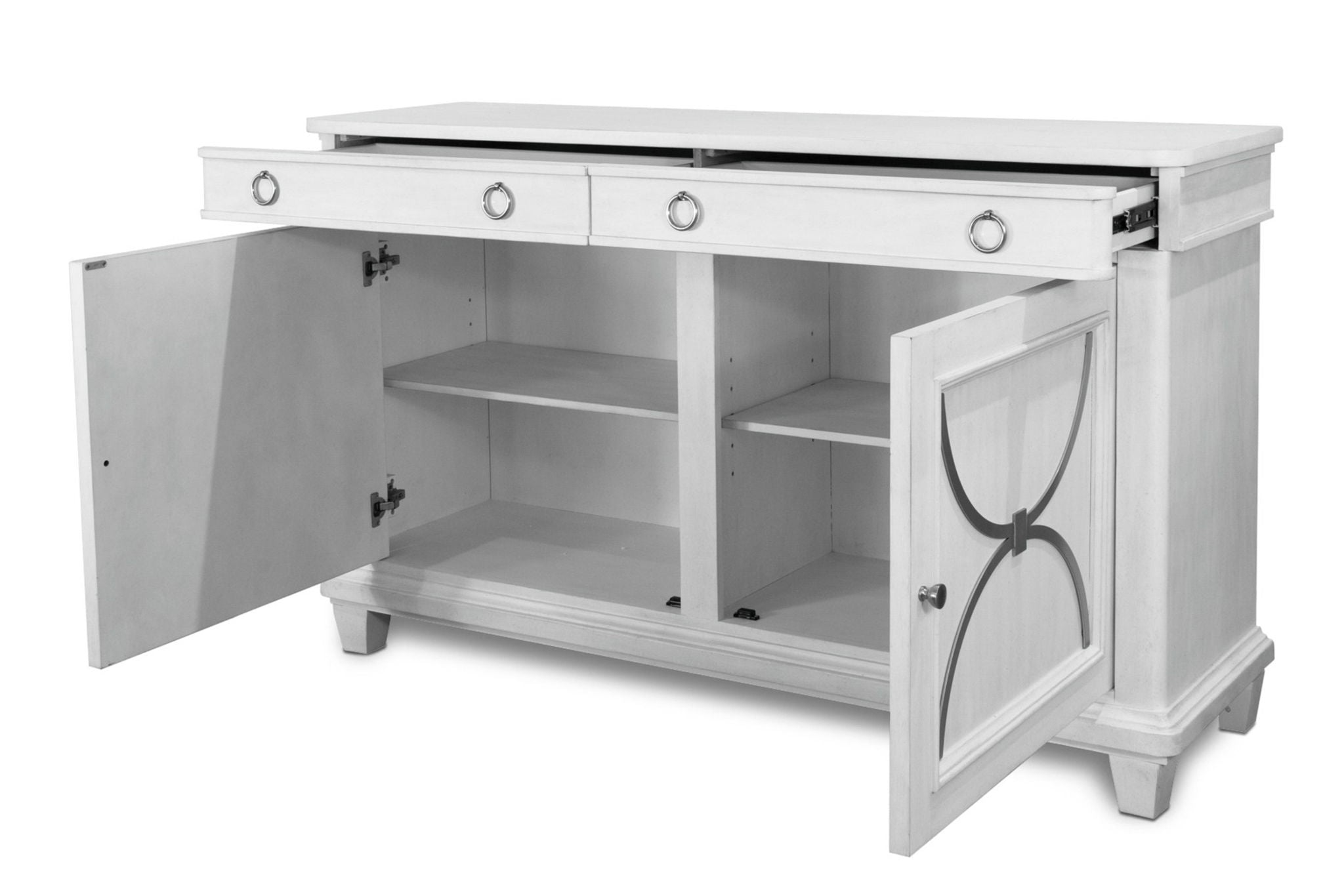 Point Breeze - Credenza With Metal And Silver Tray - Fresh White With Soft Gray Glaze